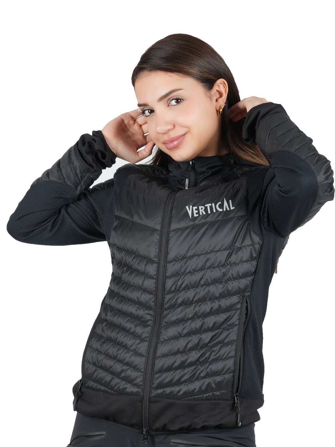 Veste Aeroquest Hybride Vertical Femme – isolation Sorona® légère, ripstop déperlant multi-matières, respirante et polyvalente, idéale pour les activités outdoor dynamiques