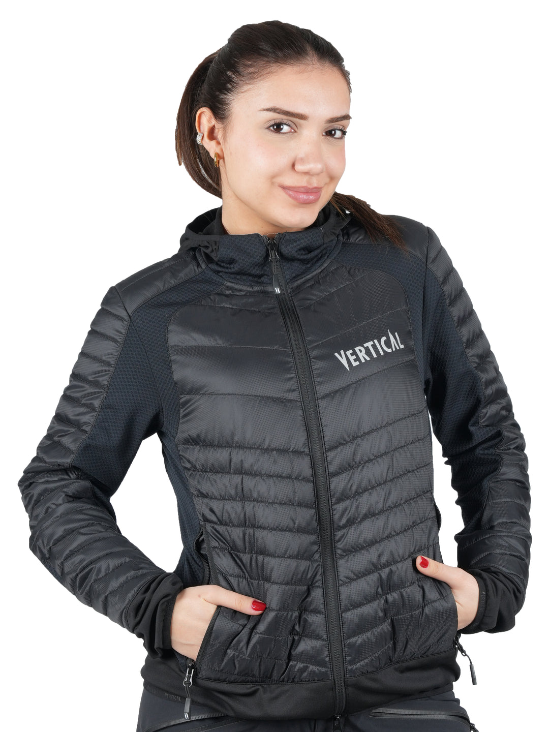 Veste Aeroquest Hybride Vertical Femme – isolation Sorona® légère, ripstop déperlant multi-matières, respirante et polyvalente, idéale pour les activités outdoor dynamiques