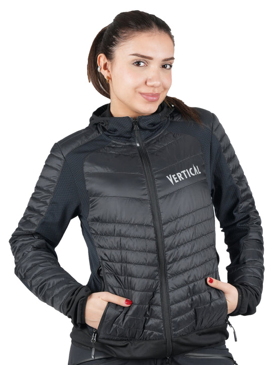 Veste Aeroquest Hybride Vertical Femme – isolation Sorona® légère, ripstop déperlant multi-matières, respirante et polyvalente, idéale pour les activités outdoor dynamiques