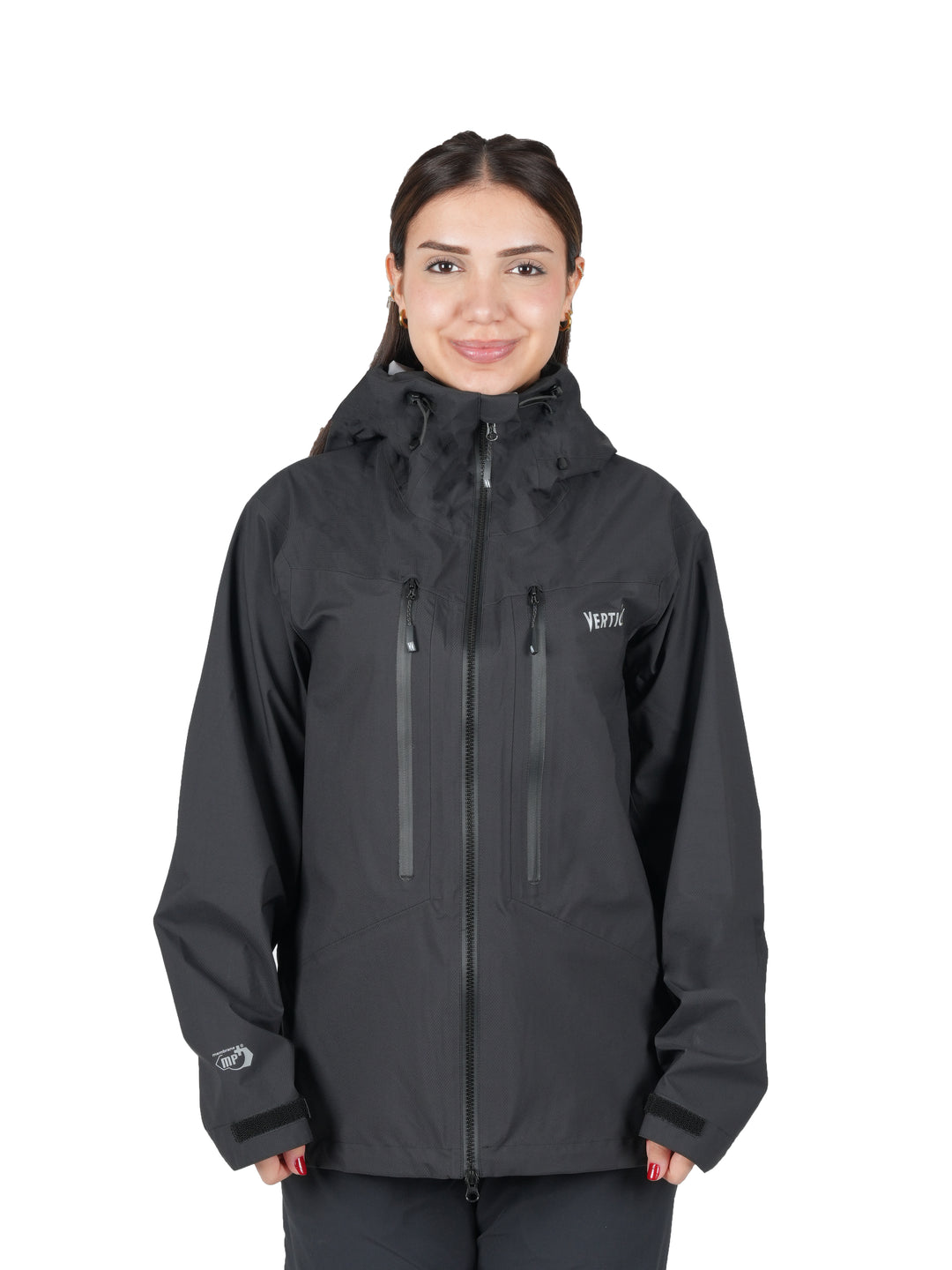 Veste Windy MP+ Vertical Femme – imperméable membrane MP+ 3 couches nylon recyclé 20K/20K, coutures thermosoudées et capuche réglable, idéale pour la randonnée et le ski